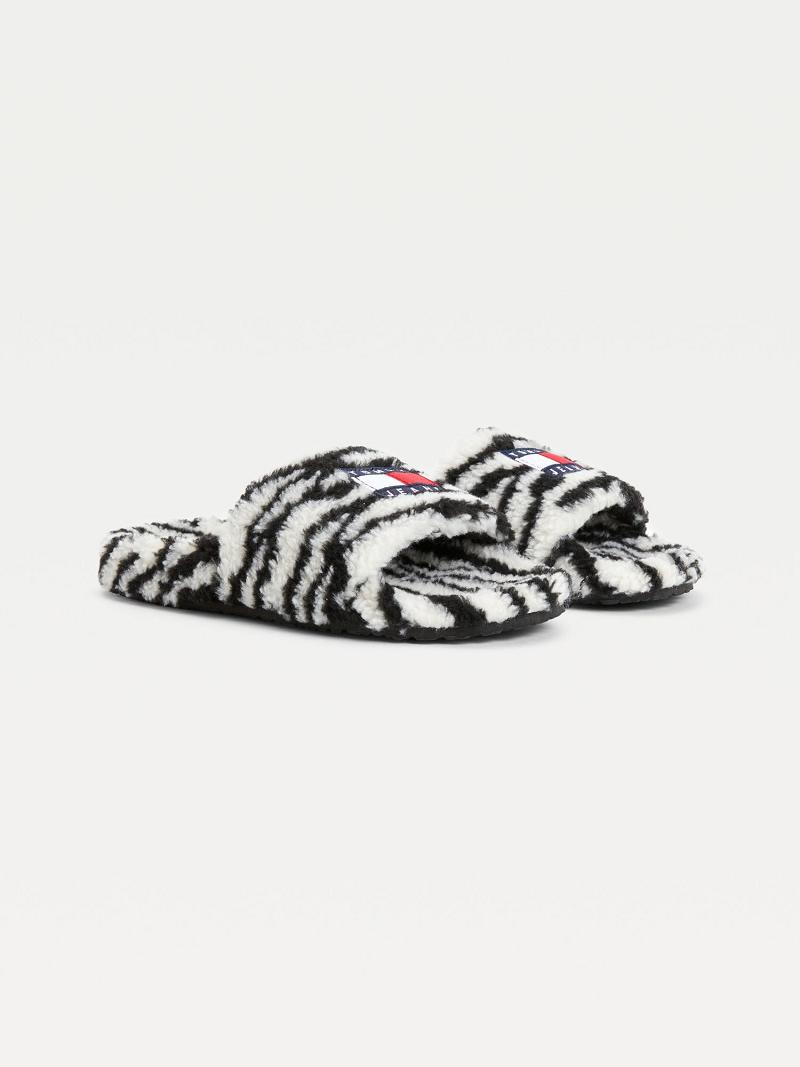 Női Tommy Hilfiger Zebra Sandal Fekete Fehér | HU 611MQZ